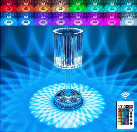 LAMPA KRYSZTAŁOWA LED LAMPKA NOCNA DOTYKOWA DIAMENTOWA KOLOROWA RGB + PILOT