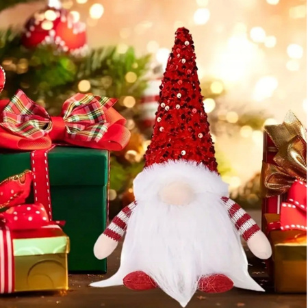 SKRZAT ŚWIĄTECZNY KRASNAL GNOM MIKOŁAJ DUŻY ŚWIECĄCY PREZENT OZDOBA LED XXL