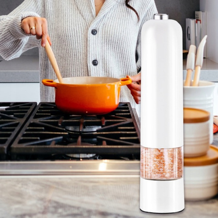 MŁYNEK ELEKTRYCZNY DO SOLI I PIEPRZU LED 2W1 DO PRZYPRAW REGULACJA BIAŁY