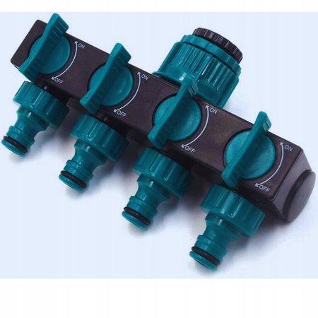 ROZDZIELACZ OGRODOWY DO WODY 4-DROŻNY Z ZAWORAMI NA WĄŻ SZYBKOZŁĄCZKA 3/4"