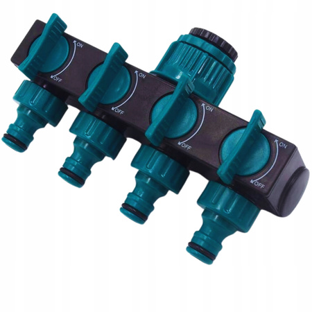 ROZDZIELACZ OGRODOWY DO WODY 4-DROŻNY Z ZAWORAMI NA WĄŻ SZYBKOZŁĄCZKA 3/4"