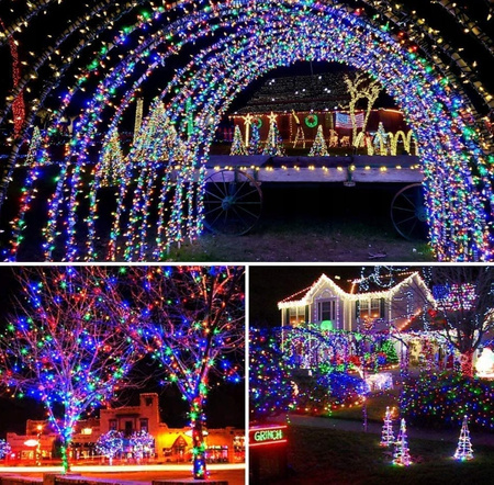 LAMPKI CHOINKOWE 300 LED ZEWNĘTRZNE STAŁE FLASH GRUBY KABEL KURTYNA MULTI