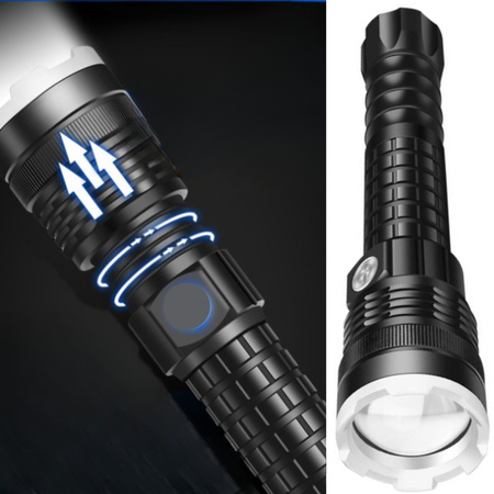 MOCNA LATARKA TAKTYCZNA LED XHP90 ZOOM SZPERACZ AKUMULATOROWA USB PREZENT