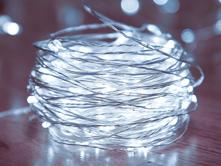 GIRLANDA ŚWIETLNA DRUCIKI 100 LED NA BATERIE BIAŁE ZIMNE 10M LAMPKI