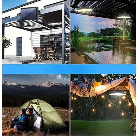 ZESTAW 2x ŻYRANDOL WISZĄCA LAMPA SOLARNA LED PODWÓJNY SUFITOWA PILOT PANEL