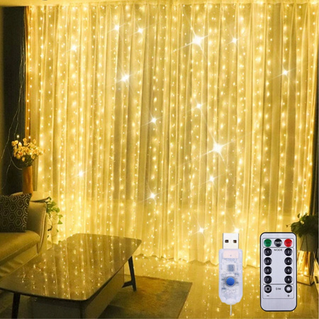 KURTYNA ŚWIETLNA 300 LED 3x3m SOPLE LAMPKI GIRLANDA PILOT DRUCIKI BIAŁE