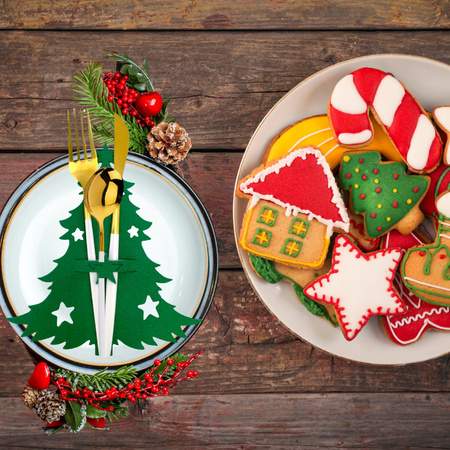 ŚWIĄTECZNE POKROWCE Etui Na Sztućce Chonika DEKORACJE Ozdoby Stół 12 sztuk