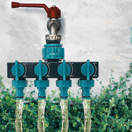 ROZDZIELACZ OGRODOWY DO WODY 4-DROŻNY Z ZAWORAMI NA WĄŻ SZYBKOZŁĄCZKA 3/4"