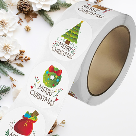 Naklejki Świąteczne Samoprzylepne na Prezenty Święta Ozdoby Mikołaj 500szt.