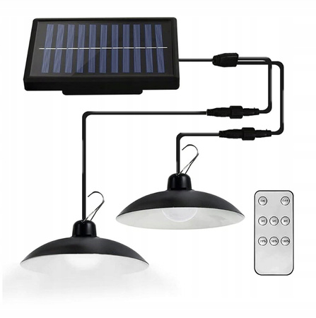 ZESTAW 2x ŻYRANDOL WISZĄCA LAMPA SOLARNA LED PODWÓJNY SUFITOWA PILOT PANEL