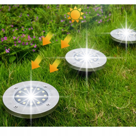 6x LAMPA SOLARNA OGRODOWA GRUNTOWA WBIJANA NAJAZDOWA 16 LED ŚWIECĄCY DYSK