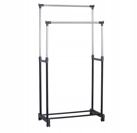 WIESZAK PODWÓJNY STOJĄCY NA KÓŁKACH UBRANIA KURTKI STOJAK NA OBUWIE BUTY