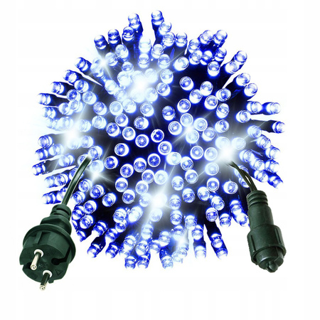LAMPKI CHOINKOWE 300 LED ZEWNĘTRZNE STAŁE FLASH IP44 GRUBY KABEL NIEBIESKIE