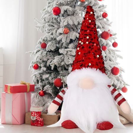 SKRZAT ŚWIĄTECZNY KRASNAL GNOM MIKOŁAJ DUŻY ŚWIECĄCY PREZENT OZDOBA LED XXL