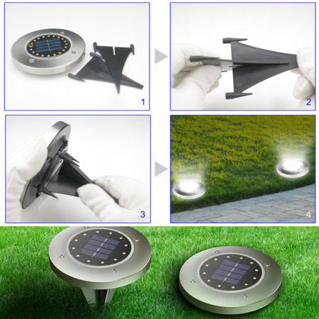 12x LAMPA SOLARNA OGRODOWA GRUNTOWA WBIJANA NAJAZDOWA 16 LED ŚWIECĄCY DYSK