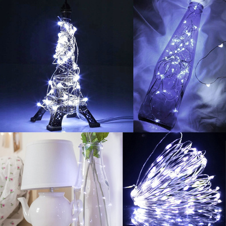 GIRLANDA ŚWIETLNA DRUCIKI 100 LED NA BATERIE BIAŁE ZIMNE 10M LAMPKI