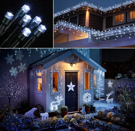 LAMPKI CHOINKOWE 300 LED ZEWNĘTRZNE STAŁE FLASH BIAŁE GRUBY KABEL KURTYNA