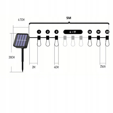 GIRLANDA OGRODOWA SOLARNA ŚWIETLNA 20LED DUŻE ŻARÓWKI KULKI LAMPA DO OGRODU