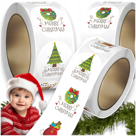 Naklejki Świąteczne Samoprzylepne na Prezenty Święta Ozdoby Mikołaj 500szt.