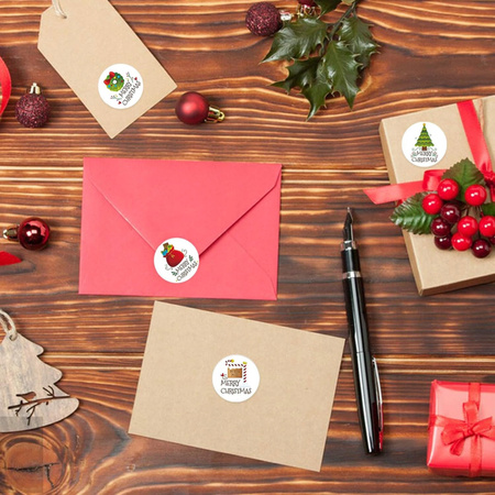 Naklejki Świąteczne Samoprzylepne na Prezenty Święta Ozdoby Mikołaj 500szt.