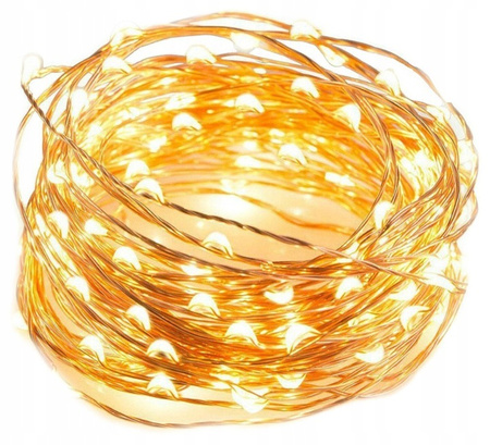 GIRLANDA OGRODOWA DRUCIKI 100 LED NA BATERIE BIAŁE CIEPŁE 10M LAMPKI