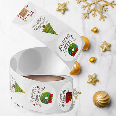 Naklejki Świąteczne Samoprzylepne na Prezenty Święta Ozdoby Mikołaj 500szt.