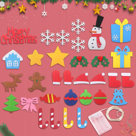 CHOINKA Z FILCU Z OZDOBAMI ŁAŃCUCH LED DLA DZIECI 100cm KREATYWNA NA ŚWIĘTA