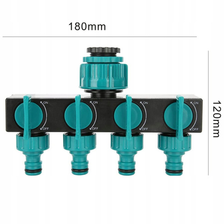 ROZDZIELACZ OGRODOWY DO WODY 4-DROŻNY Z ZAWORAMI NA WĄŻ SZYBKOZŁĄCZKA 3/4"