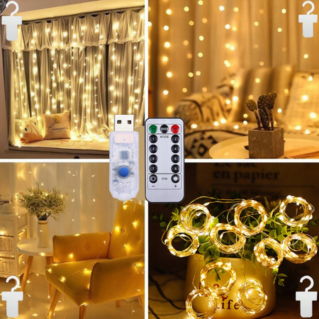 KURTYNA ŚWIETLNA 300 LED 3x3m SOPLE LAMPKI GIRLANDA PILOT DRUCIKI BIAŁE