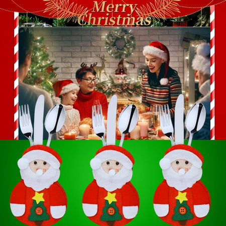 ŚWIĄTECZNE Etui Na Sztućce POKROWIEC 12 sztuk Mikołaj DEKORACJE Ozdoby Stół