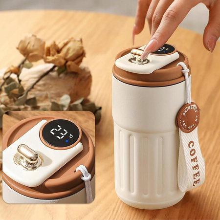 KUBEK TERMICZNY TERMOS Z USTNIKIEM 450ML WYŚWIETLACZ LCD SZCZELNY NA KAWĘ