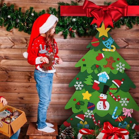 CHOINKA Z FILCU Z OZDOBAMI ŁAŃCUCH LED DLA DZIECI 100cm KREATYWNA NA ŚWIĘTA