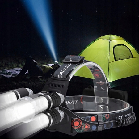 MOCNA LATARKA CZOŁOWA 5x LED CREE XM-L T6 LAMPKA CZOŁÓWKA NA GŁOWĘ 2x AKU