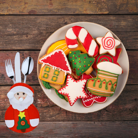 ŚWIĄTECZNE Etui Na Sztućce POKROWIEC 12 sztuk Mikołaj DEKORACJE Ozdoby Stół