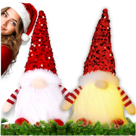 SKRZAT ŚWIĄTECZNY KRASNAL GNOM MIKOŁAJ DUŻY ŚWIECĄCY PREZENT OZDOBA LED XXL