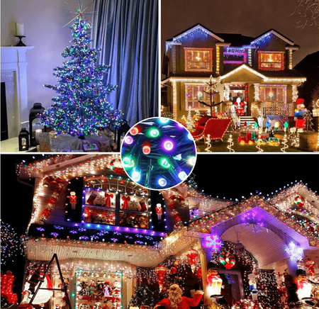 LAMPKI CHOINKOWE 500 LED ZEWNĘTRZNE STAŁE FLASH IP44 GRUBE KURTYNA MULTI