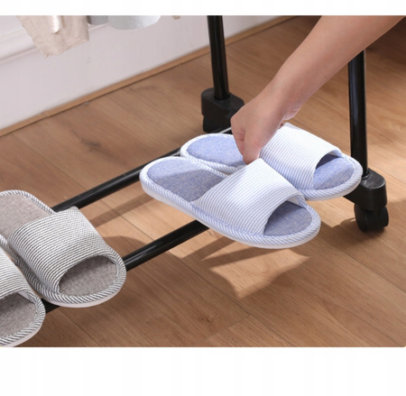 WIESZAK PODWÓJNY STOJĄCY NA KÓŁKACH UBRANIA KURTKI STOJAK NA OBUWIE BUTY