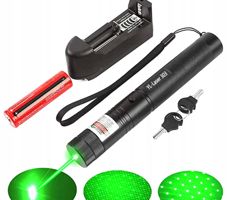 MOCNY WSKAŹNIK LASEROWY LASER POINTER ZIELONY AKU + ŁADOWARKA I NAKŁADKA