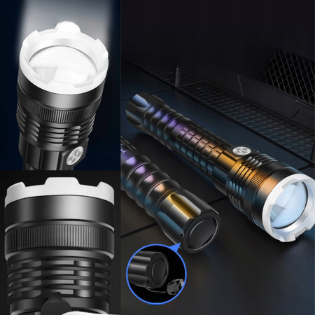 MOCNA LATARKA TAKTYCZNA LED XHP90 ZOOM SZPERACZ AKUMULATOROWA USB PREZENT