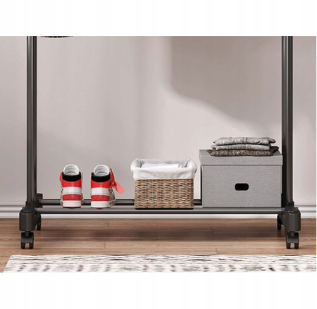 WIESZAK PODWÓJNY STOJĄCY NA KÓŁKACH UBRANIA KURTKI STOJAK NA OBUWIE BUTY