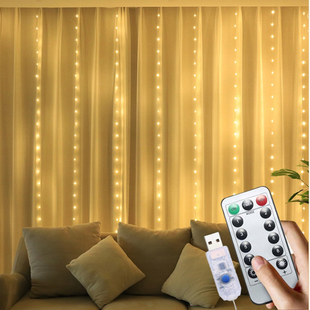 KURTYNA ŚWIETLNA 300 LED 3x3m SOPLE LAMPKI GIRLANDA PILOT DRUCIKI BIAŁE