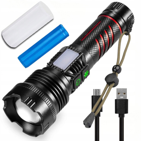 MOCNA Latarka LED Taktyczna Wojskowa SZPERACZ Wodoodporna AKU USB POWERBANK
