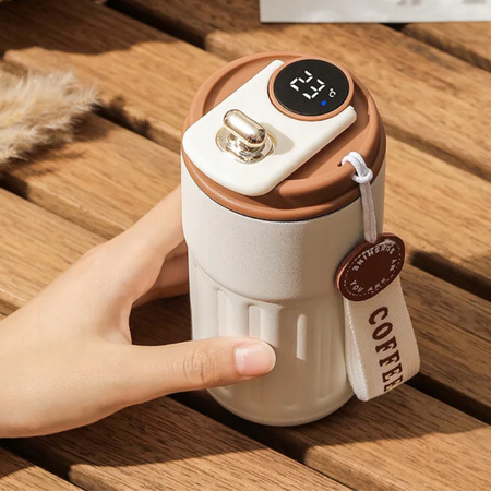 KUBEK TERMICZNY TERMOS Z USTNIKIEM 450ML WYŚWIETLACZ LCD SZCZELNY NA KAWĘ