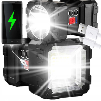 MOCNA LATARKA LED AKUMULATOROWA SZPERACZ TAKTYCZNA BIWAKOWA POWERBANK USB