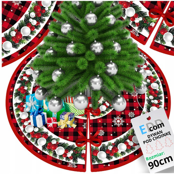 DYWANIK ŚWIĄTECZNY POD CHOINKĘ Pokrowiec MATA 90cm Dywan Futerko Okrągły