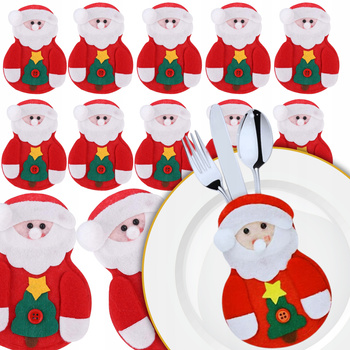 ŚWIĄTECZNE Etui Na Sztućce POKROWIEC 12 sztuk Mikołaj DEKORACJE Ozdoby Stół