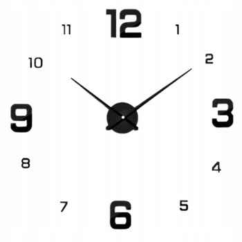 DUŻY NOWOCZESNY ZEGAR ŚCIENNY 3D NAKLEJNY DIY 70-130CM NA ŚCIANĘ CZARNY