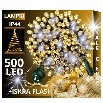 LAMPKI CHOINKOWE 500 LED ZEWNĘTRZNE STAŁE + FLASH IP44 ŚWIATEŁKA ŚWIĄTECZNE