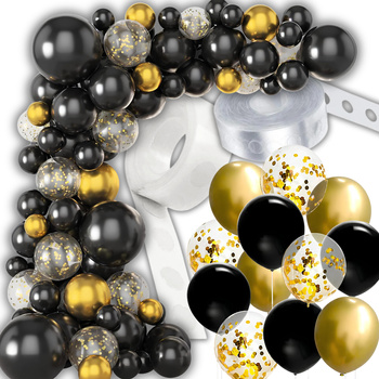 GIRLANDA BALONOWA NA 18 URODZINY CZARNO ZŁOTA ZESTAW DEKORACJI ŚCIANKA XXL