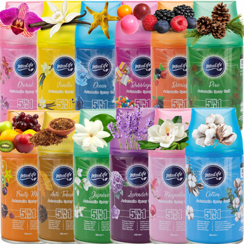 12x ODŚWIEŻACZ POWIETRZA SPRAY AUTOMATYCZNY WKŁAD ZAPACH DO DOMU MIX 250 ml